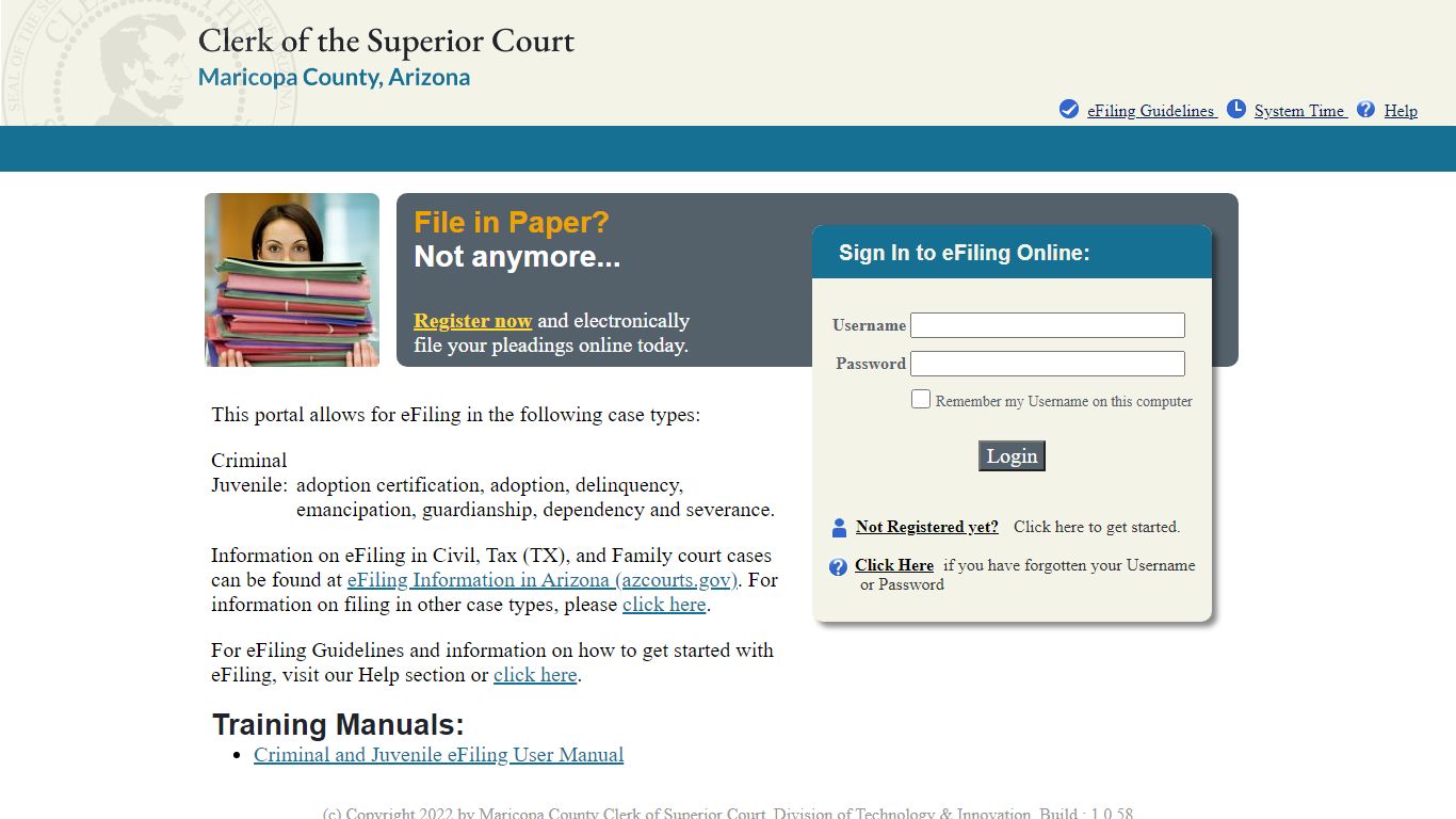 eFiling Online .:. Clerk of Superior Court, Maricopa County